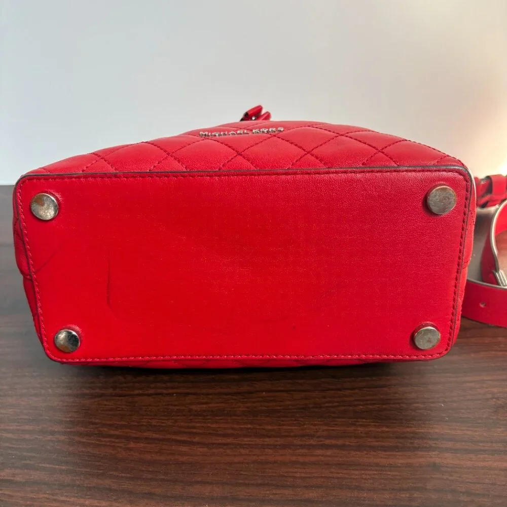 Michael Kors Blakely Medium Quilted Leather Red Bucket Quiet Luxury Bag